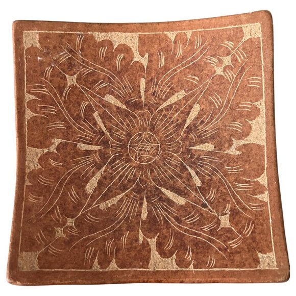 NWT! Vtg  Etched Terracotta Candle Holder Indonesia Floral 2003 Target - Picture 1 of 9